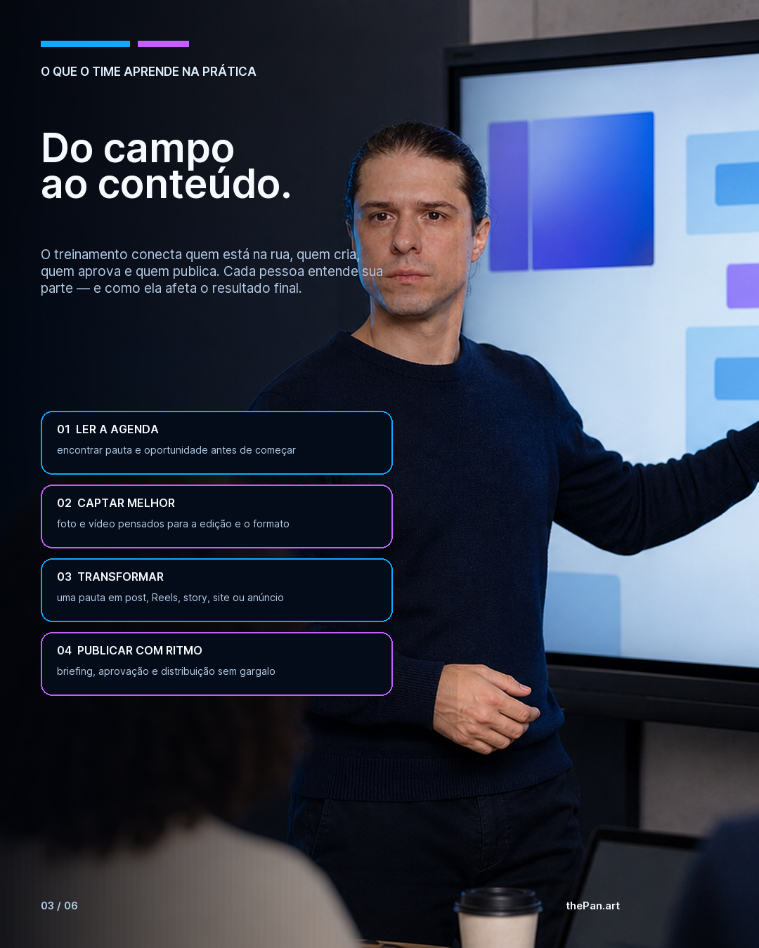 Douglas Pan conduzindo um treinamento de comunicação para equipe de campanha