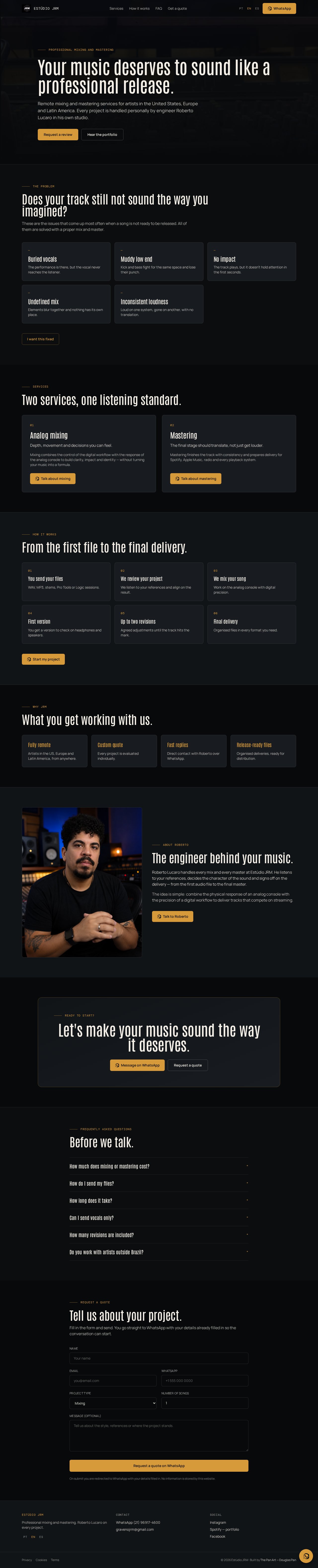 Estúdio JRM — Mixing & Mastering — full page