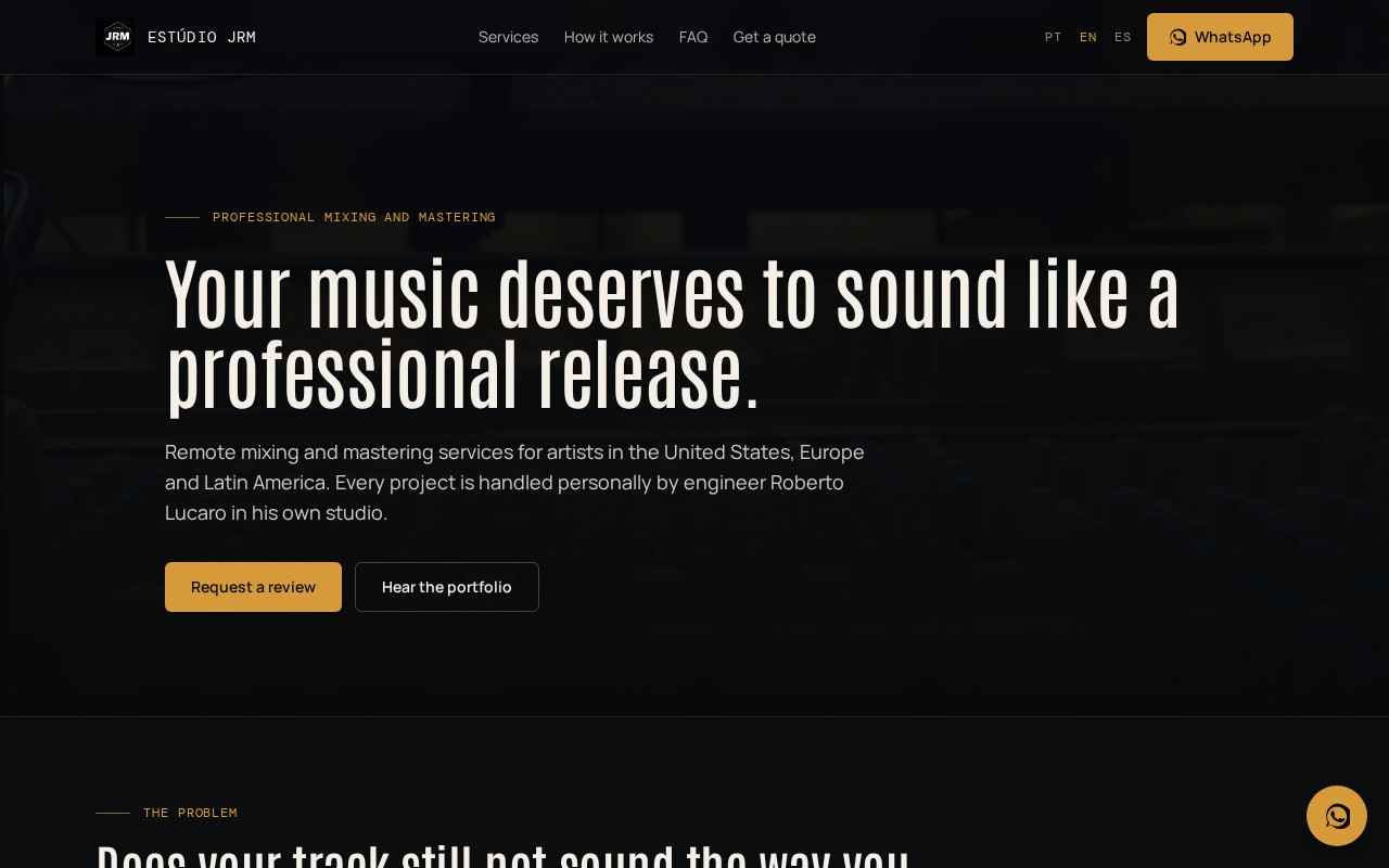 Estúdio JRM — Mixing & Mastering — Site trilíngue para estúdio de mixagem e masterização analógica remota.